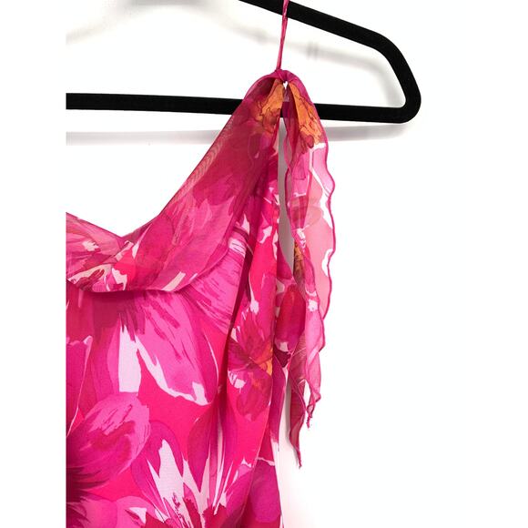 SOLD Vintage Y2K Cache Asymmetrical Romantic Floral Print Midi Dress Womens Sz 4 - Picture 3 of 5